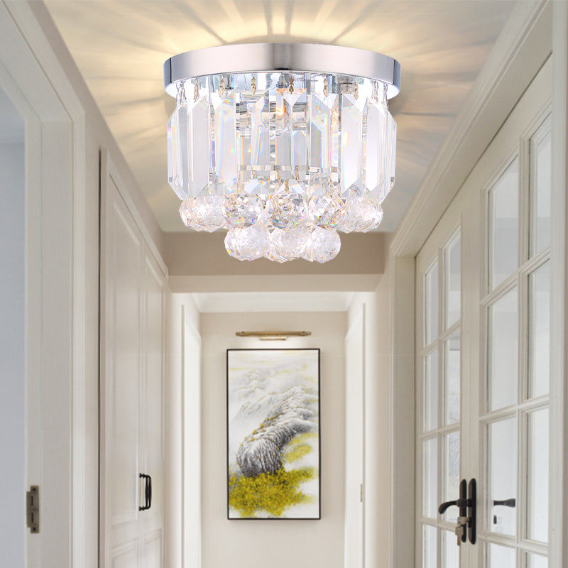 Crystal Mini Flush 2-Light Ceiling Fixture - Simple Design for Corridors - Clear/Smoke Gray/Cognac
