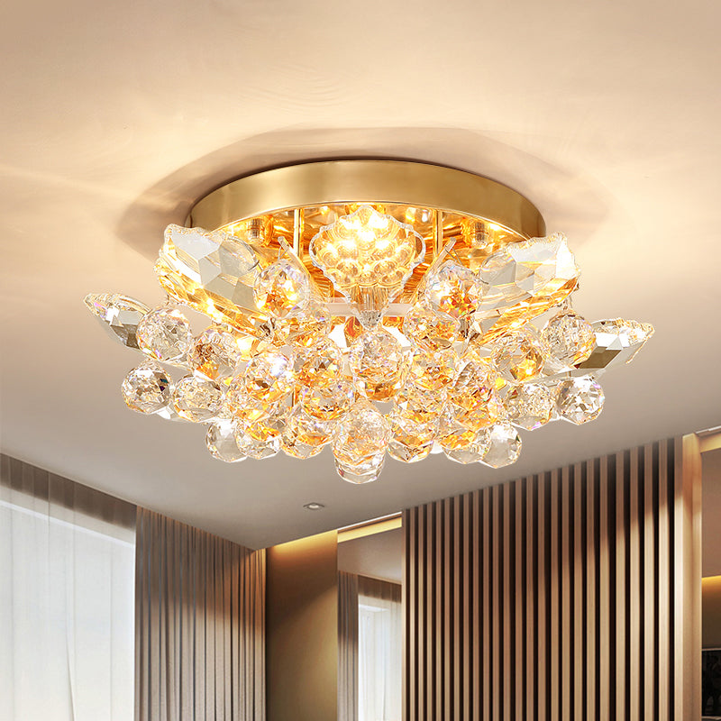 Minimal Gold/Silver Bedroom Flush Ceiling Light with Irregular Crystal Shade - Set of 4