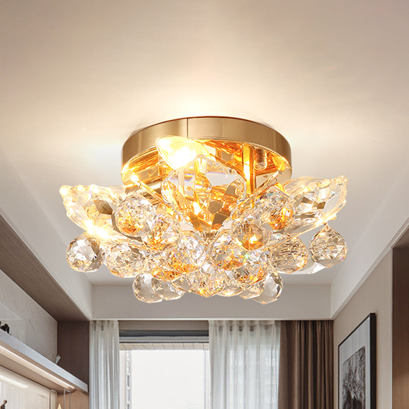 Minimal Gold/Silver Bedroom Flush Ceiling Light with Irregular Crystal Shade - Set of 4