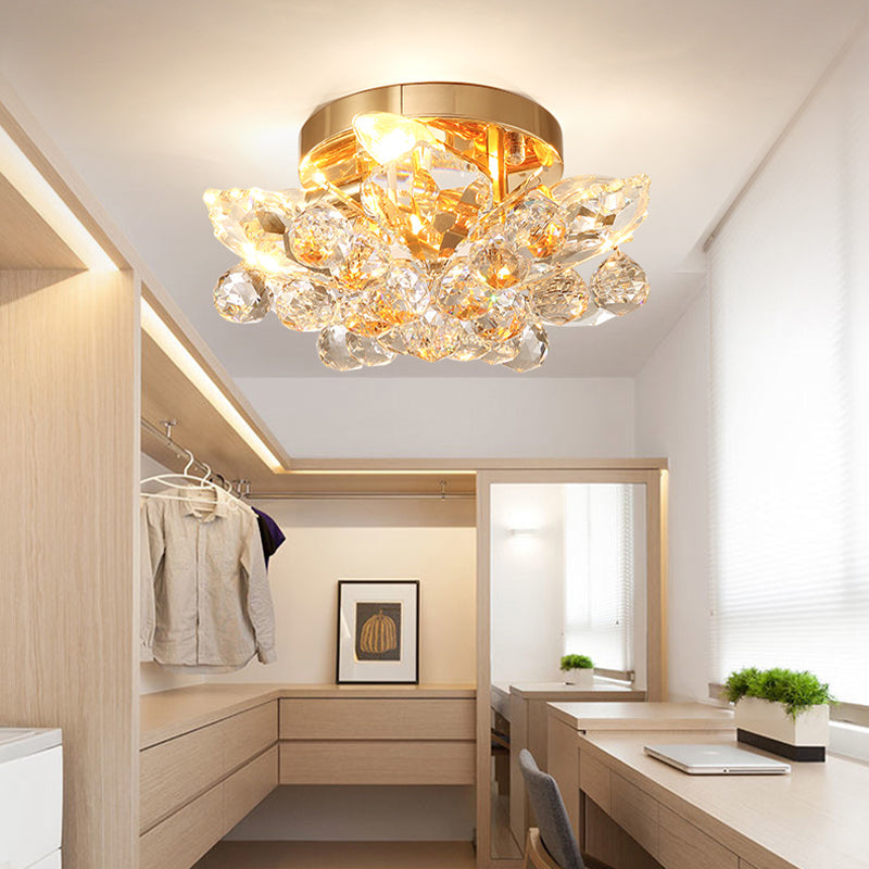 Minimal Gold/Silver Bedroom Flush Ceiling Light with Irregular Crystal Shade - Set of 4