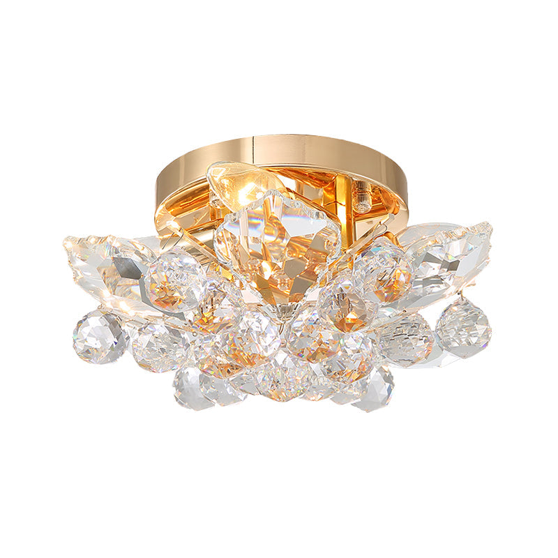 Minimal Gold/Silver Bedroom Flush Ceiling Light with Irregular Crystal Shade - Set of 4