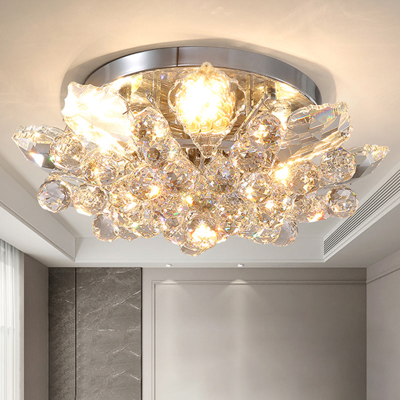 Minimal Gold/Silver Bedroom Flush Ceiling Light with Irregular Crystal Shade - Set of 4