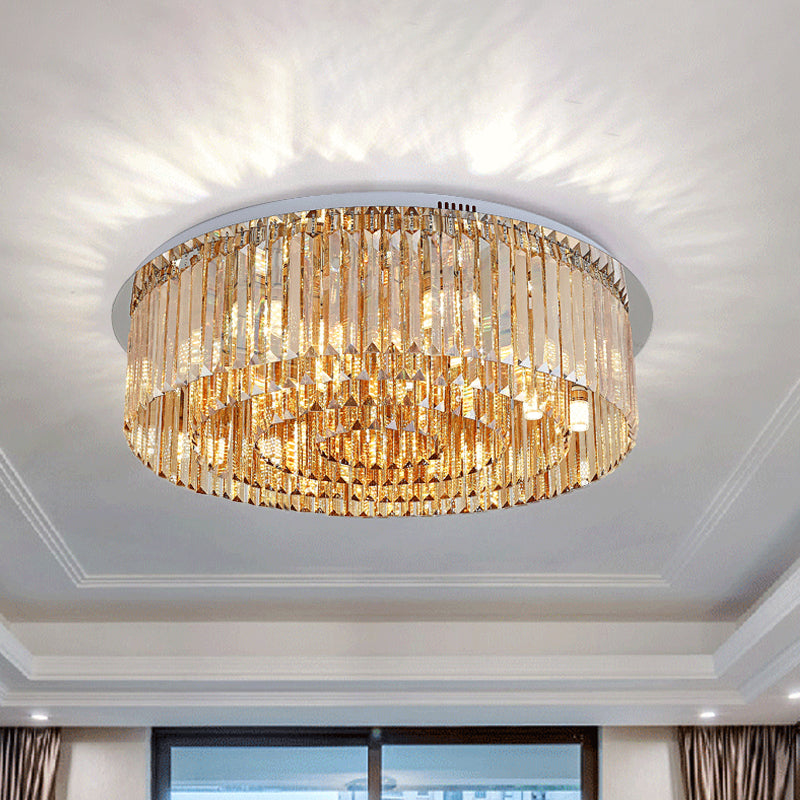 Sleek 4-Tier Round Amber Crystal Flushmount Ceiling Lamp for Living Room - 8/12-Light Simplicity