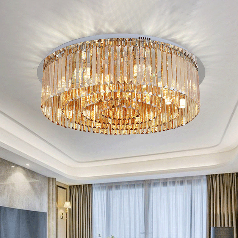 Sleek 4-Tier Round Amber Crystal Flushmount Ceiling Lamp for Living Room - 8/12-Light Simplicity