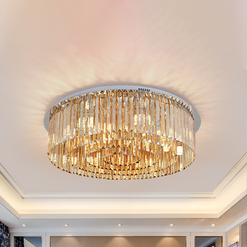 Sleek 4-Tier Round Amber Crystal Flushmount Ceiling Lamp for Living Room - 8/12-Light Simplicity