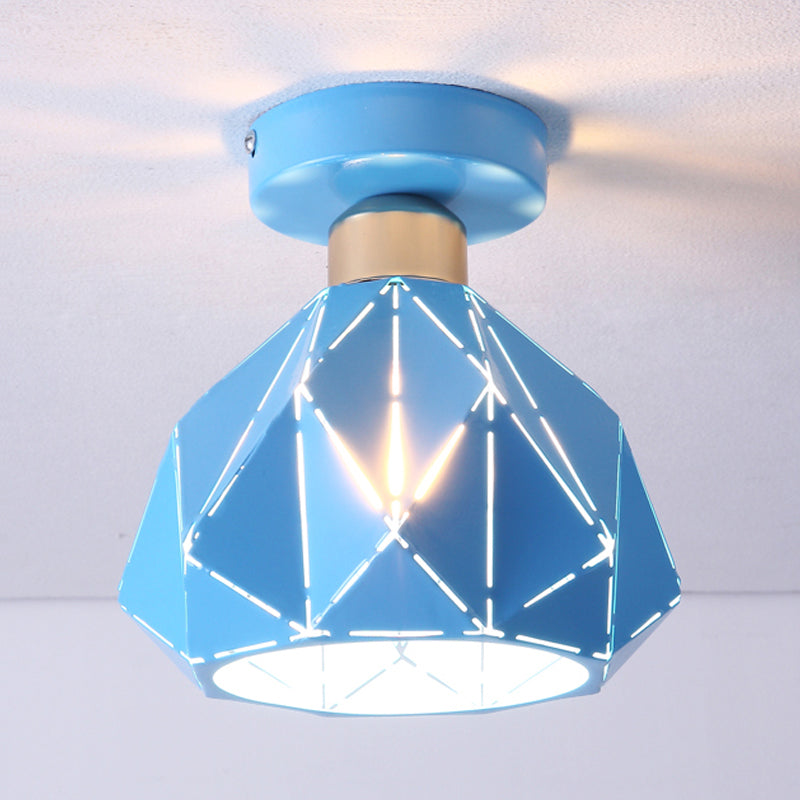 Hollow Polyhedron Metal Ceiling Light for Balconies and Porches
