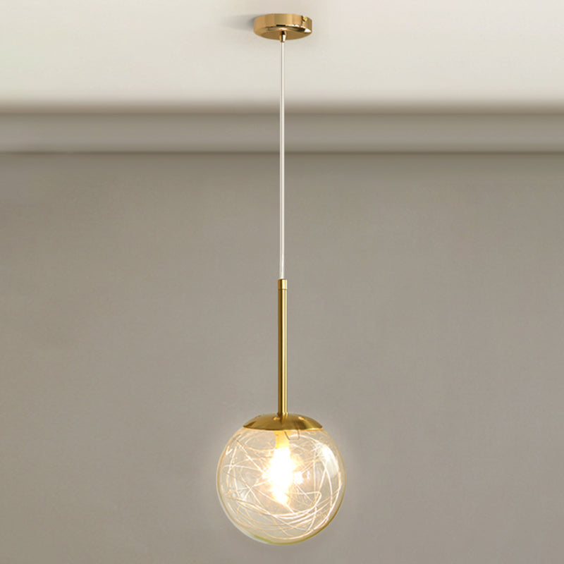 Gold Spherical Glass Pendant Ceiling Light - Modern & Elegant Bedroom Lamp