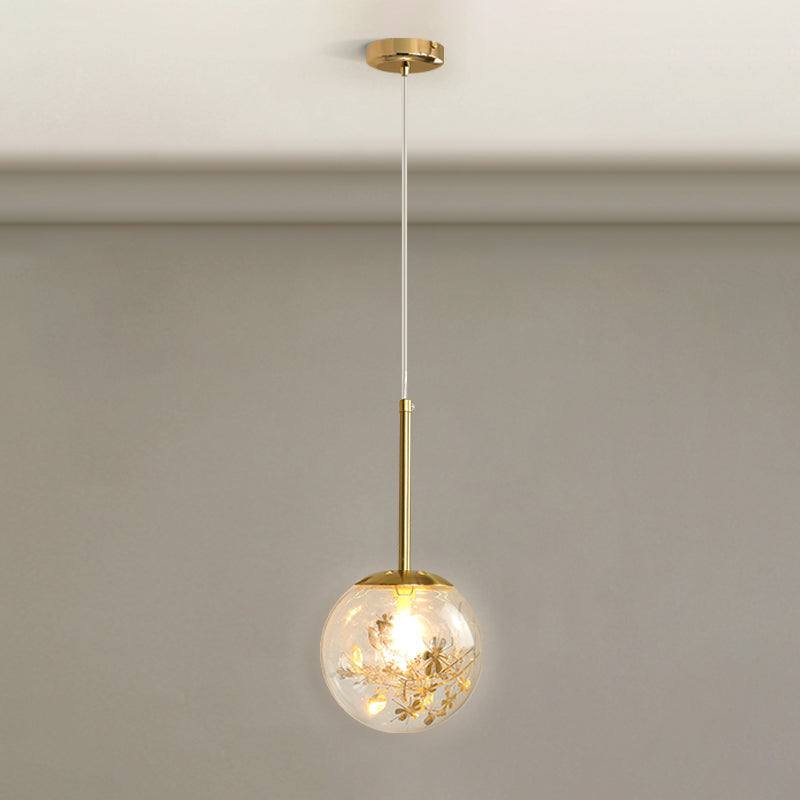 Gold Spherical Glass Pendant Ceiling Light - Modern & Elegant Bedroom Lamp