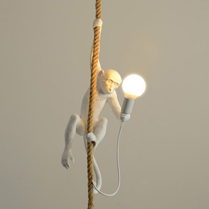 Art Deco Monkey Hanging Lamp - Kids Bedroom Pendant With 1 Light And Down Lighting White