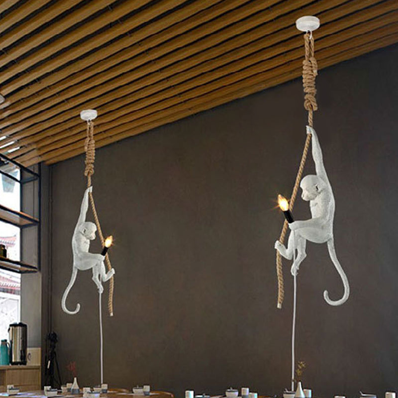 Art Deco Monkey Hanging Lamp - Kids Bedroom Pendant With 1 Light And Down Lighting