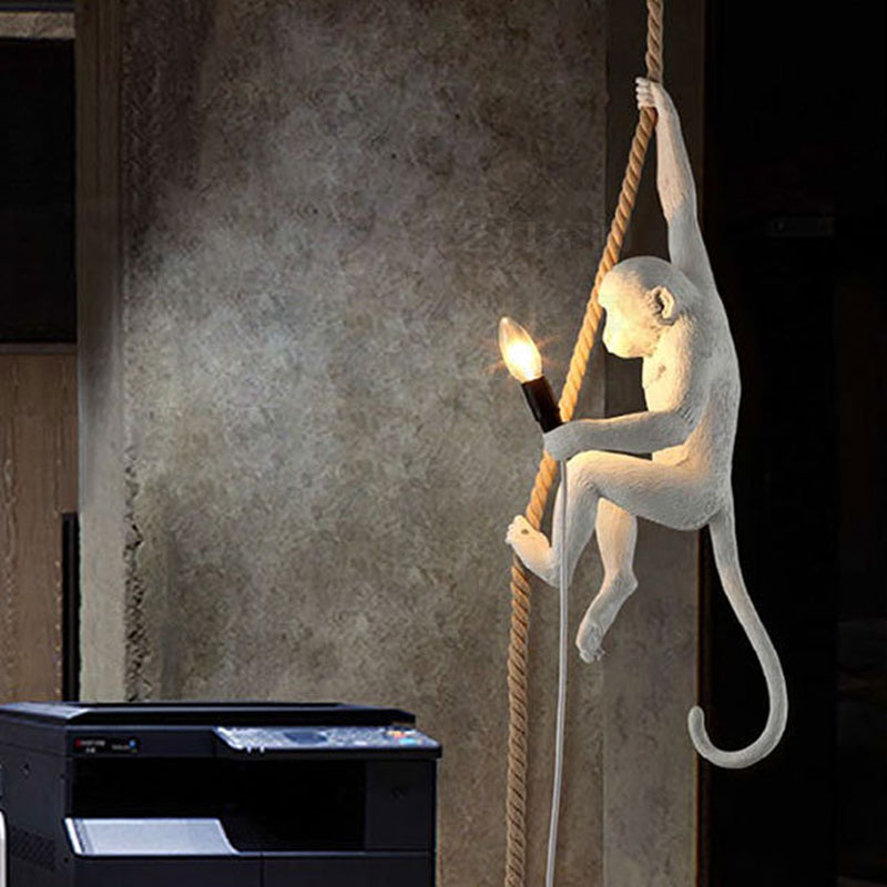 Art Deco Monkey Hanging Lamp - Kids Bedroom Pendant With 1 Light And Down Lighting