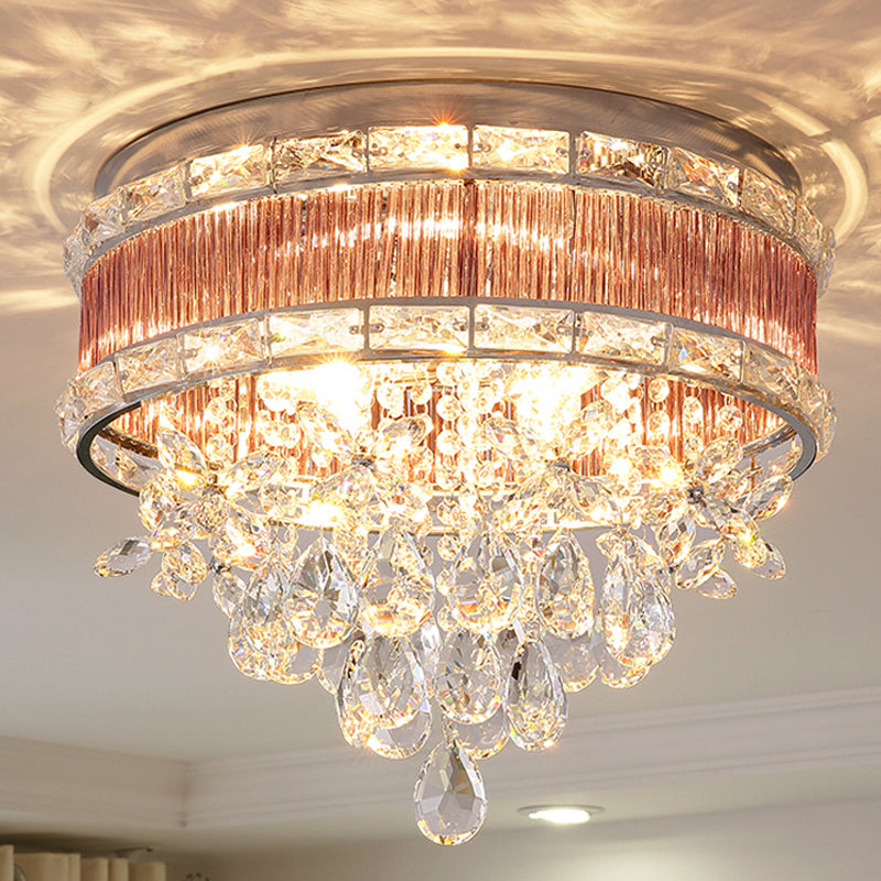 Modernist 6-Light Crystal Teardrop Ceiling Light - 17"/20" Wide Flush Lamp Fixture