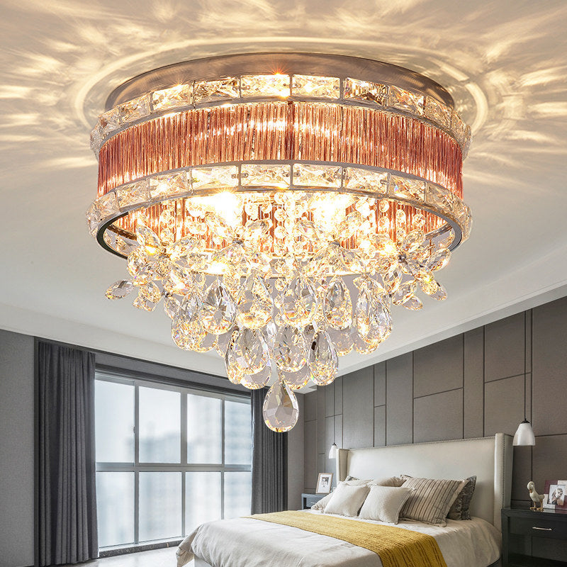 Modernist 6-Light Crystal Teardrop Ceiling Light - 17"/20" Wide Flush Lamp Fixture