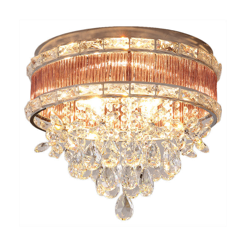 Modernist 6-Light Crystal Teardrop Ceiling Light - 17"/20" Wide Flush Lamp Fixture