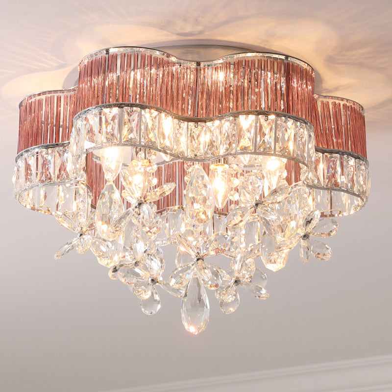 Modernist 6-Light Crystal Teardrop Ceiling Light - 17"/20" Wide Flush Lamp Fixture