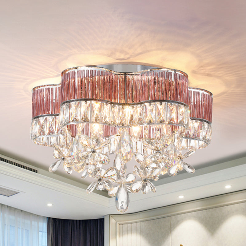 Modernist 6-Light Crystal Teardrop Ceiling Light - 17"/20" Wide Flush Lamp Fixture