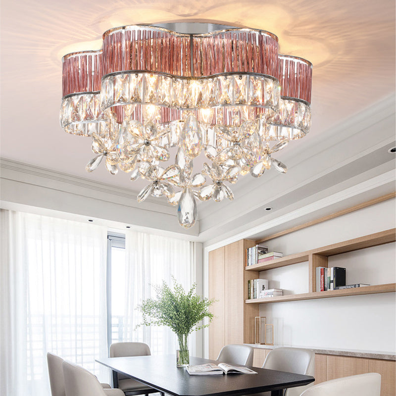Modernist 6-Light Crystal Teardrop Ceiling Light - 17"/20" Wide Flush Lamp Fixture