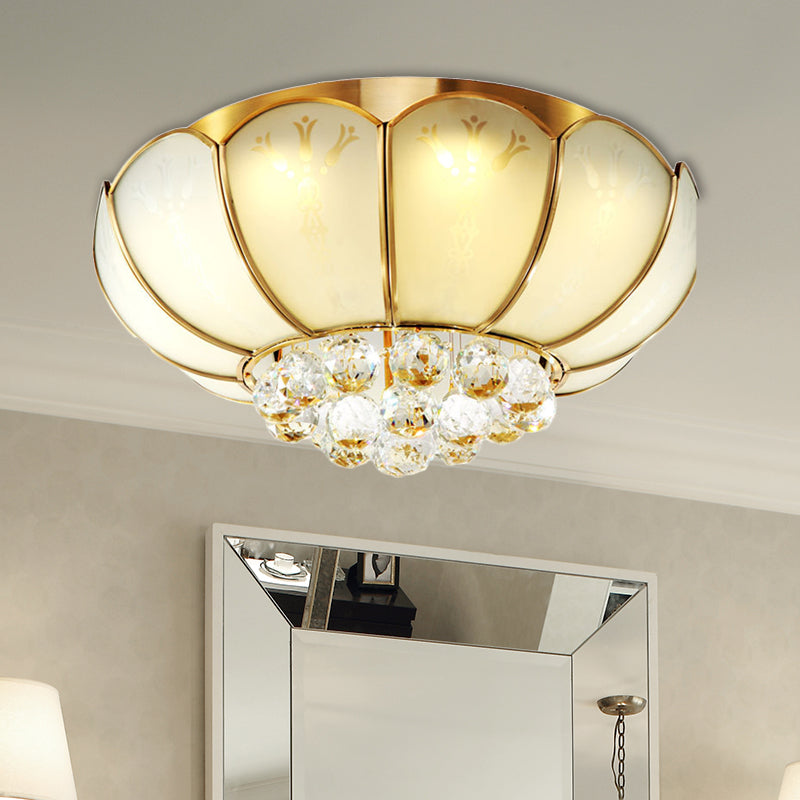 Modern White Glass Flower Flush Mount Light with Crystal Ball Finial - Ideal for Living Room Ceiling - 4/6 Lights Available