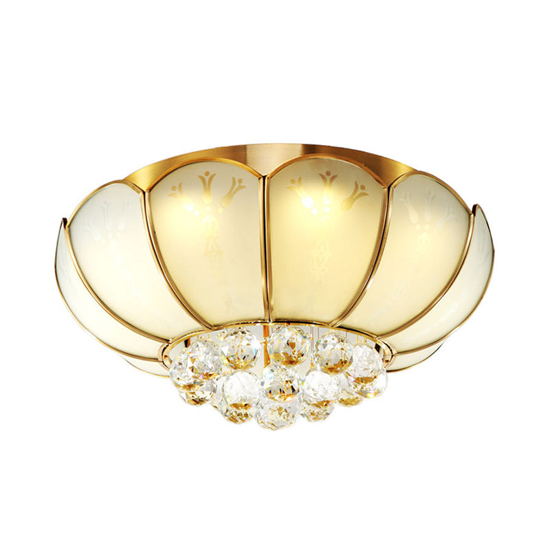Modern White Glass Flower Flush Mount Light with Crystal Ball Finial - Ideal for Living Room Ceiling - 4/6 Lights Available