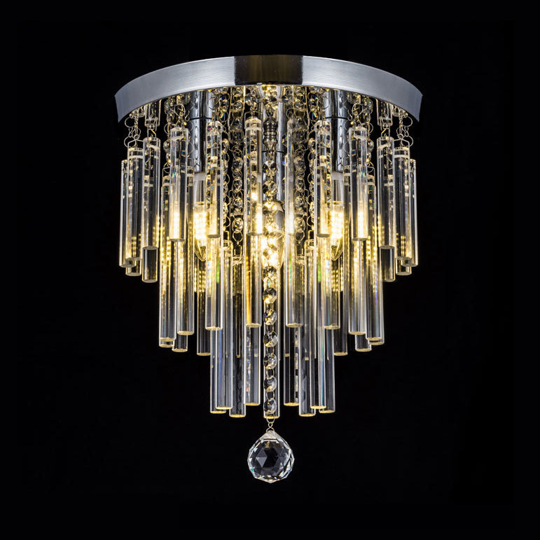 Round Chrome Crystal Bar Flush Mount Ceiling Light - Bare Bulb Flushmount