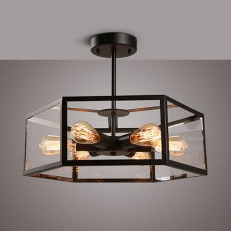 Plafonnier industriel rétro géométrique à encastrer - 6 lumières en métal pour bars