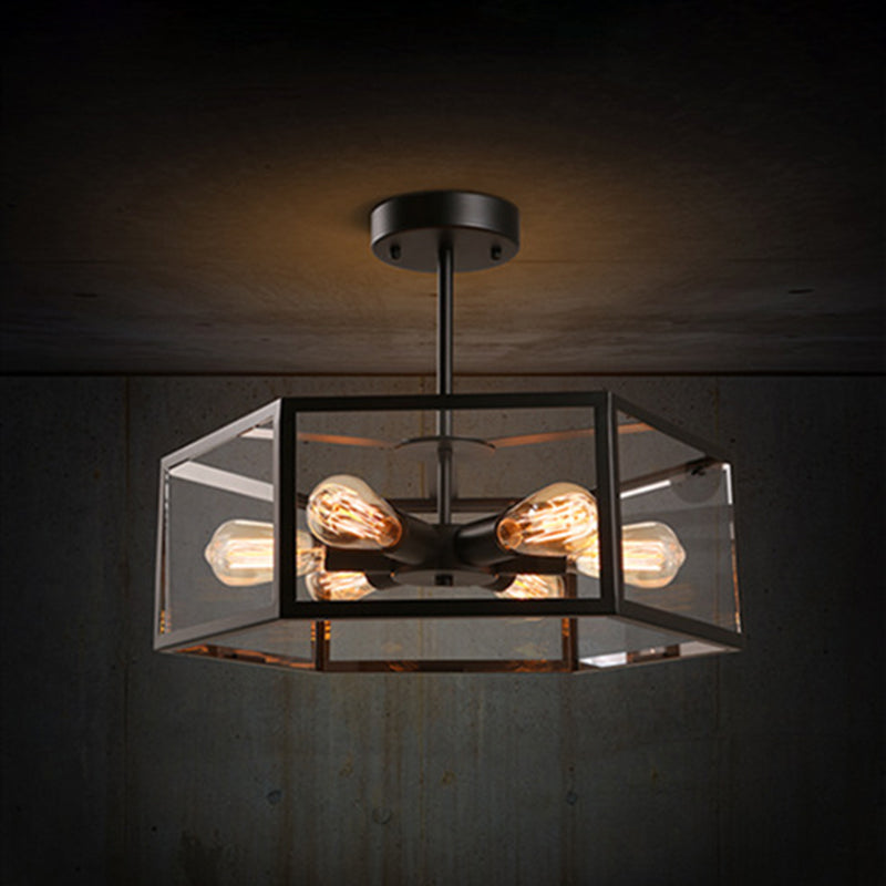 Plafonnier industriel rétro géométrique à encastrer - 6 lumières en métal pour bars