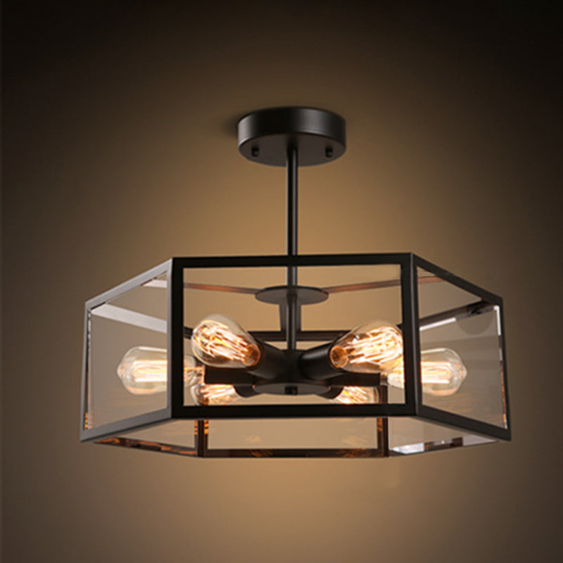 Plafonnier industriel rétro géométrique à encastrer - 6 lumières en métal pour bars