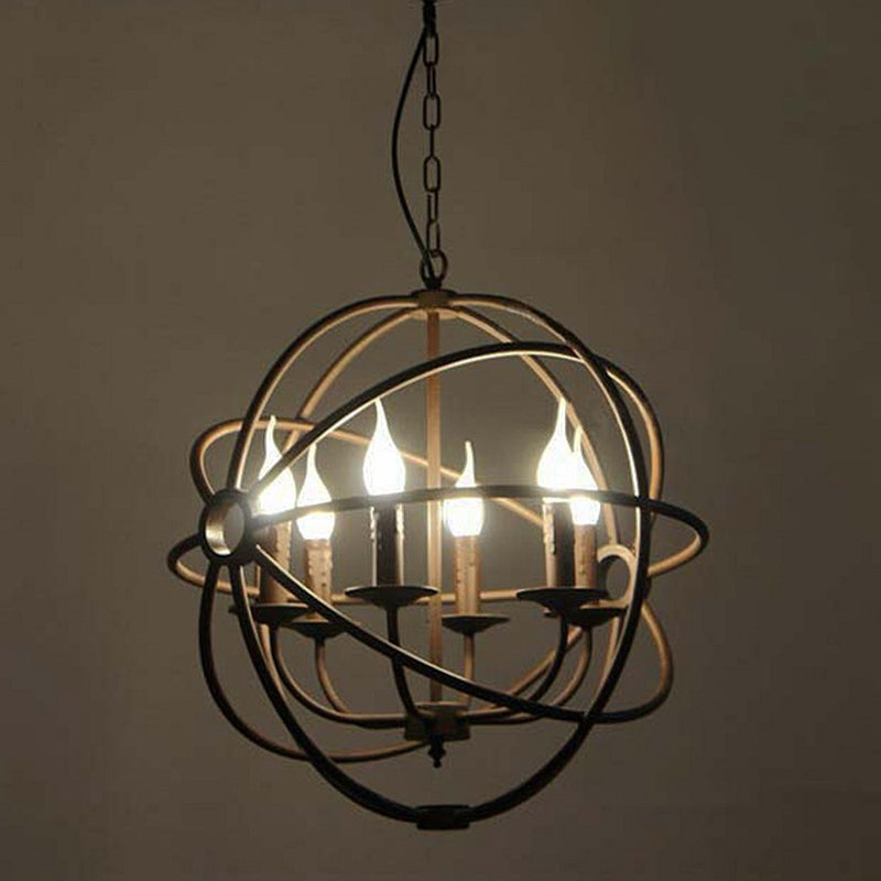 Lustre suspendu rétro industriel en forme de globe - Luminaire suspendu en fer avec design de bougie pour la décoration d'un café