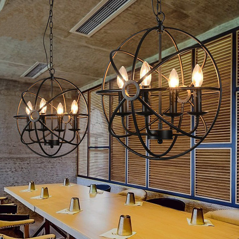 Lustre suspendu rétro industriel en forme de globe - Luminaire suspendu en fer avec design de bougie pour la décoration d'un café