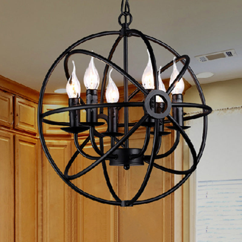Lustre suspendu rétro industriel en forme de globe - Luminaire suspendu en fer avec design de bougie pour la décoration d'un café