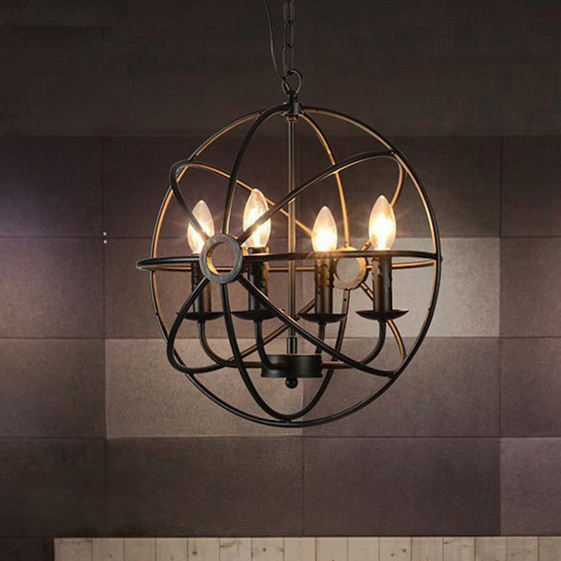 Lustre suspendu rétro industriel en forme de globe - Luminaire suspendu en fer avec design de bougie pour la décoration d'un café