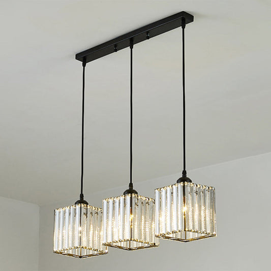 Suspension cylindrique noire moderne avec abat-jour en cristal - Luminaire suspendu élégant
