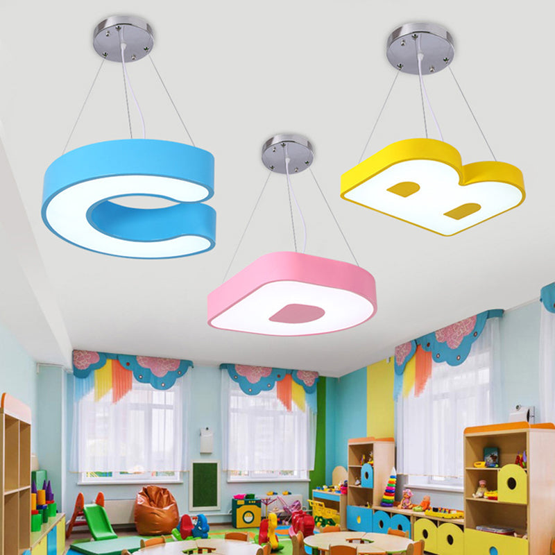 Contemporary Letter Led Pendant Ceiling Lamp - Metal Suspension Fixture