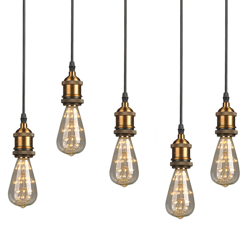 Suspension de plafond en métal de style ferme en noir - Lampe suspendue pour couloir à ampoule ouverte