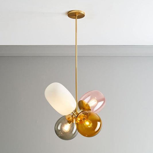 Lustre en verre moderne avec plusieurs pendentifs elliptiques et 4 lumières colorées