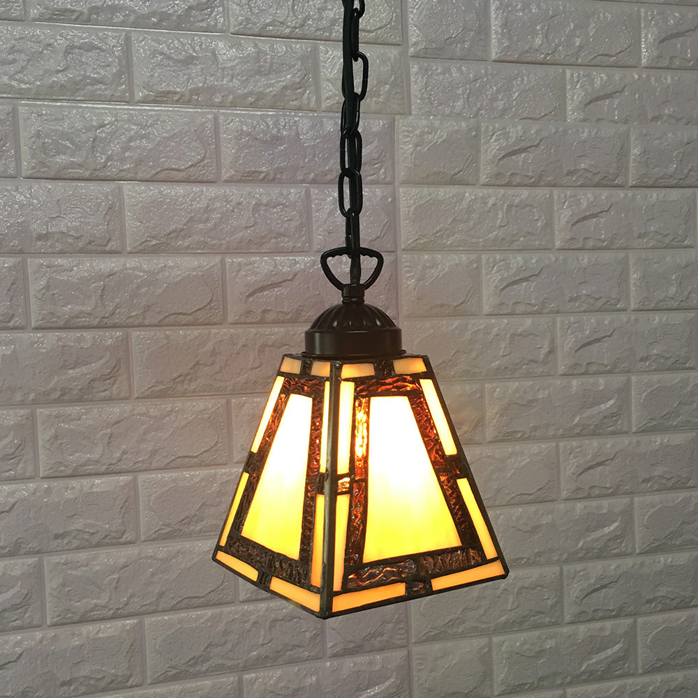 Suspension géométrique : style mission, vitrail, 1 lampe, jaune, pour suspension dans la chambre