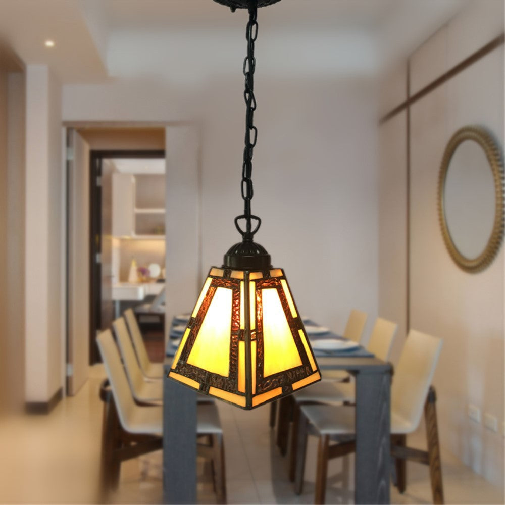 Suspension géométrique : style mission, vitrail, 1 lampe, jaune, pour suspension dans la chambre