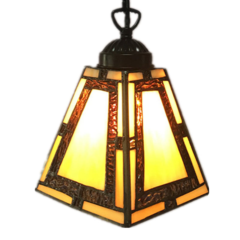 Suspension géométrique : style mission, vitrail, 1 lampe, jaune, pour suspension dans la chambre