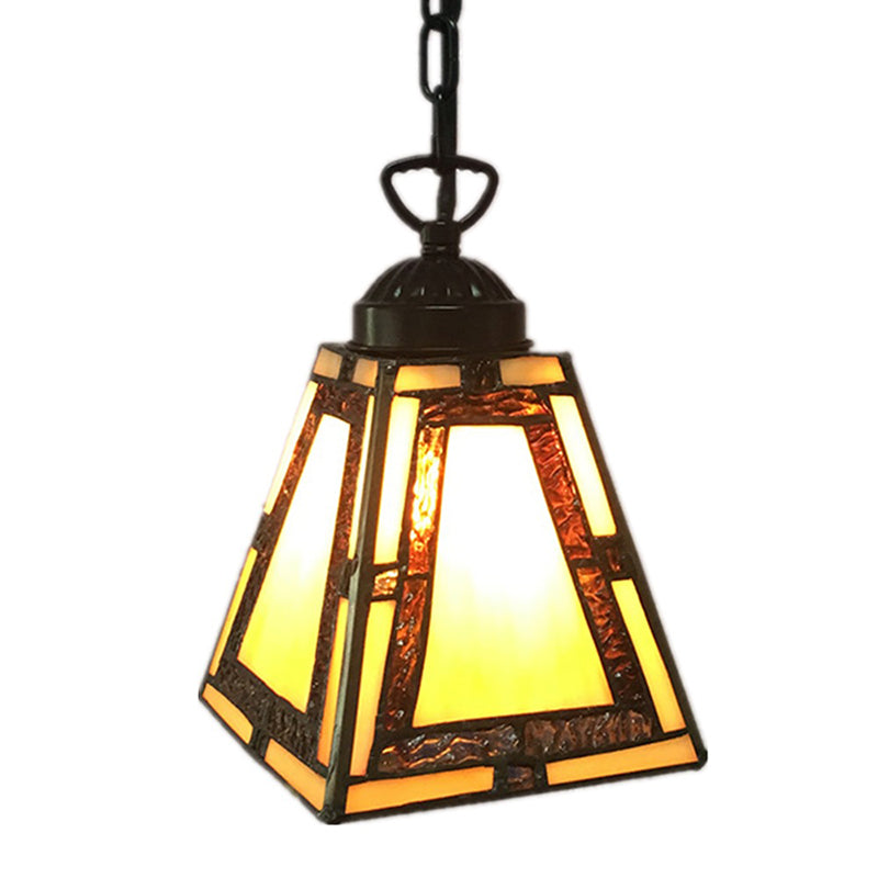 Suspension géométrique : style mission, vitrail, 1 lampe, jaune, pour suspension dans la chambre
