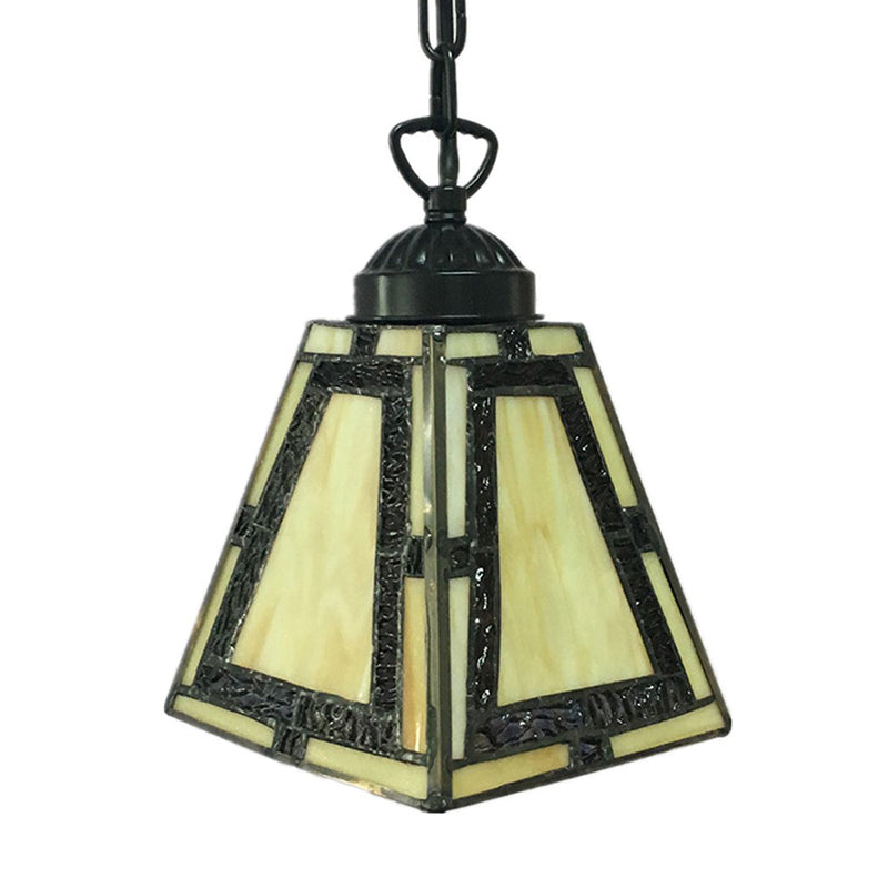 Suspension géométrique : style mission, vitrail, 1 lampe, jaune, pour suspension dans la chambre