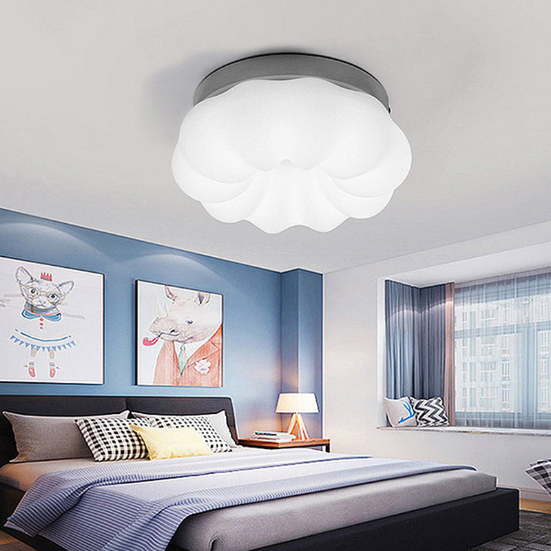White Plastic Cloud Flush Mount Ceiling Light: Kids LED Fixture