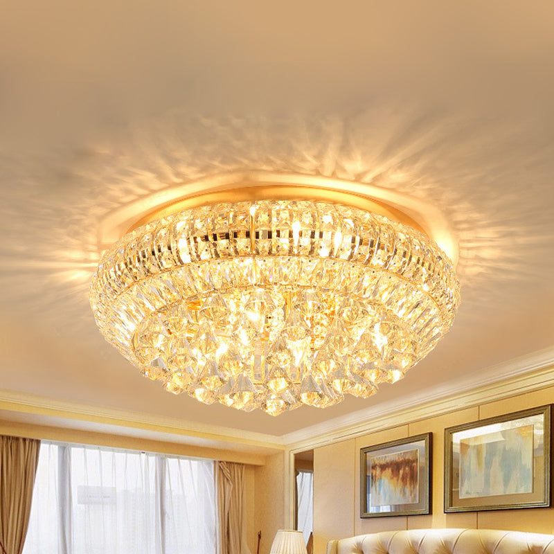 Modern Golden Round Crystal Flush Lamp with 4 Lights for Bedroom Ceiling