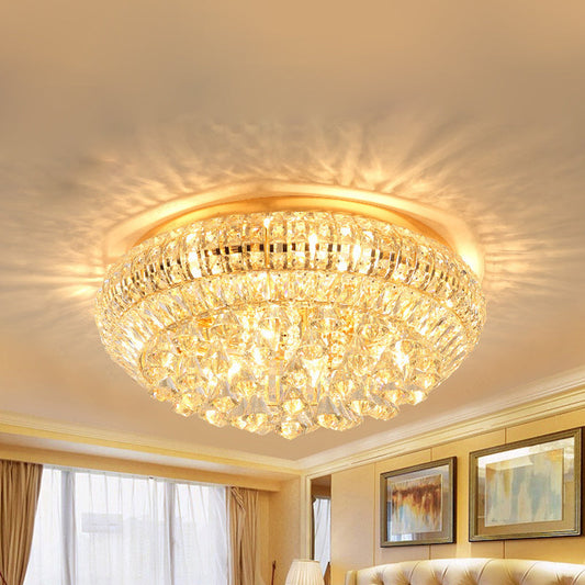 Modern Golden Round Crystal Flush Lamp with 4 Lights for Bedroom Ceiling