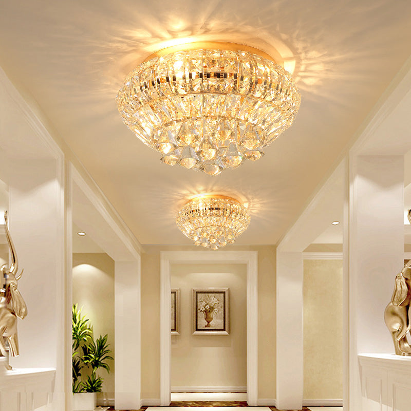Modern Golden Round Crystal Flush Lamp with 4 Lights for Bedroom Ceiling