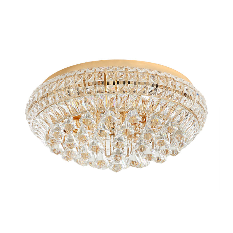 Modern Golden Round Crystal Flush Lamp with 4 Lights for Bedroom Ceiling