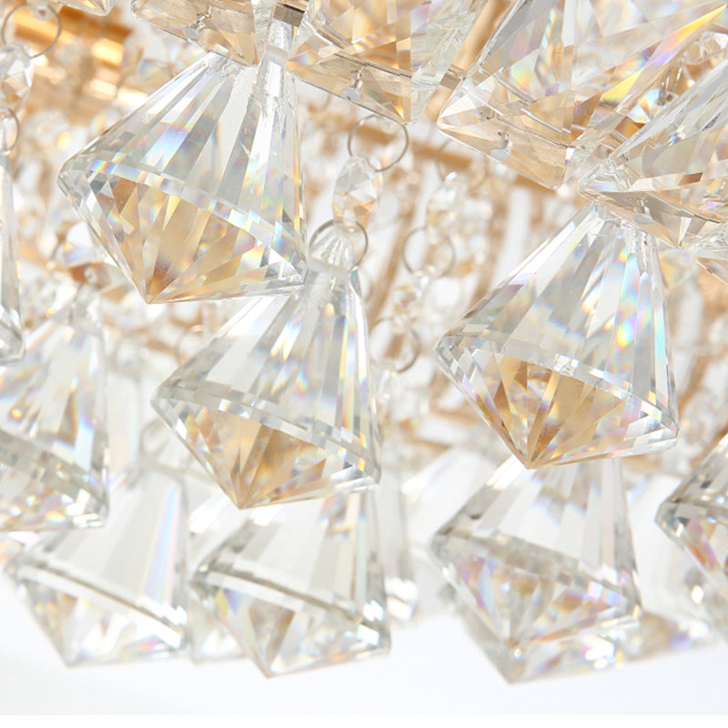 Modern Golden Round Crystal Flush Lamp with 4 Lights for Bedroom Ceiling