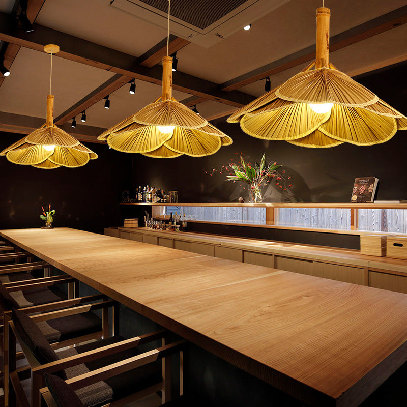 Bamboo Pendant Ceiling Light - Modern Wood Suspension For Restaurant