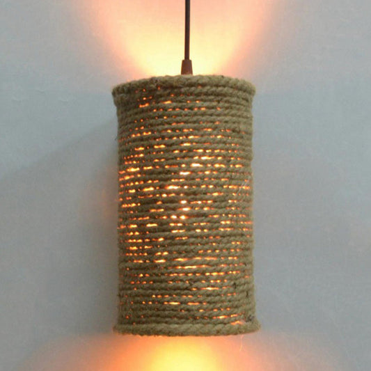 Lampes suspendues rustiques beiges pour restaurant : design cylindrique en corde vintage