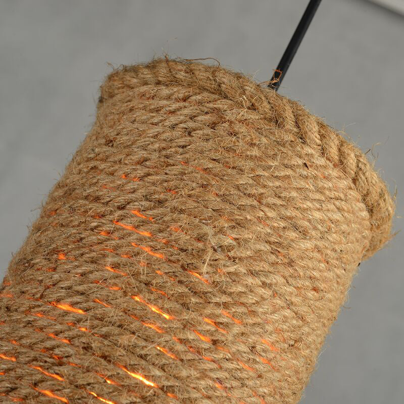 Rustic Beige Pendant Lights for Restaurant: Vintage Rope Cylinder Design