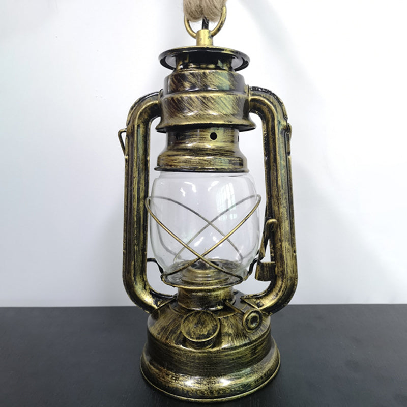 Vintage Industrial Hemp Rope Kerosene Horse Lamp Chandelier - Metal Restaurant Hanging Lighting